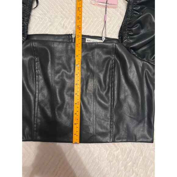 Avec Les‎ Filles Vegan Leather Puff Sleeve Cropped Top Size L Black NWT - Picture 12 of 14